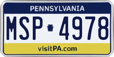 PA license plate MSP4978
