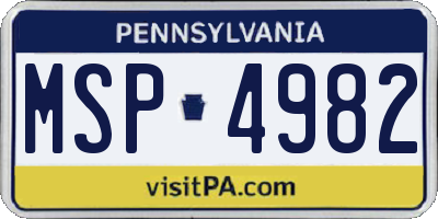 PA license plate MSP4982
