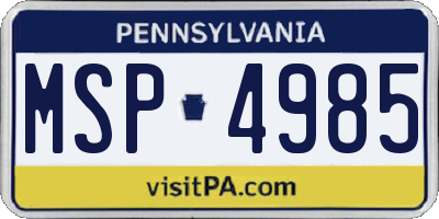 PA license plate MSP4985