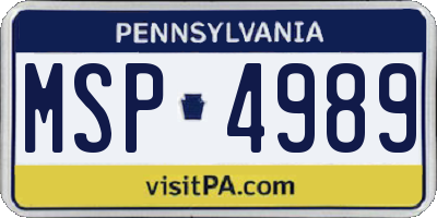 PA license plate MSP4989