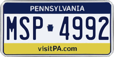 PA license plate MSP4992