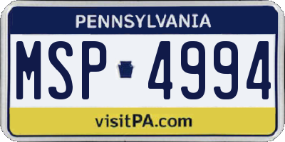 PA license plate MSP4994