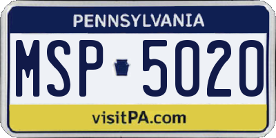 PA license plate MSP5020