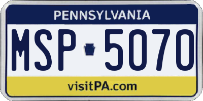 PA license plate MSP5070