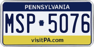 PA license plate MSP5076