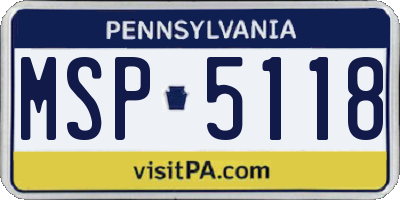 PA license plate MSP5118