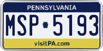 PA license plate MSP5193