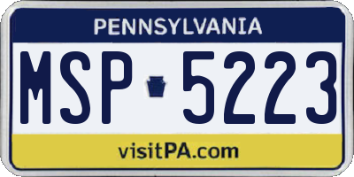 PA license plate MSP5223