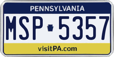 PA license plate MSP5357