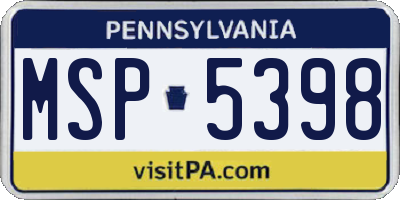 PA license plate MSP5398