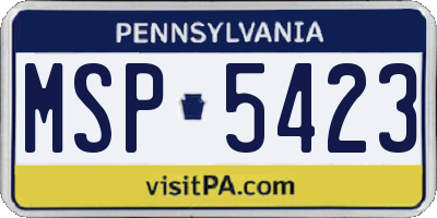 PA license plate MSP5423