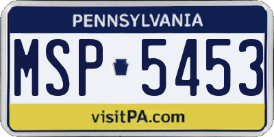 PA license plate MSP5453