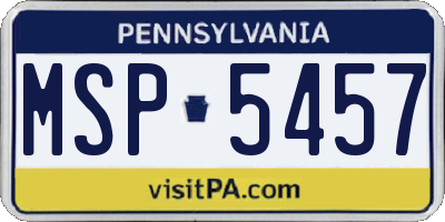 PA license plate MSP5457
