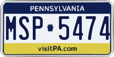 PA license plate MSP5474