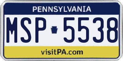 PA license plate MSP5538