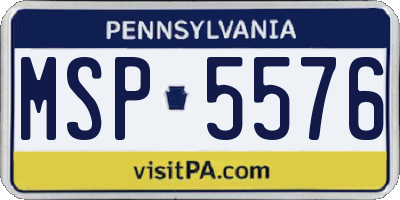 PA license plate MSP5576