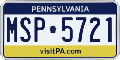 PA license plate MSP5721