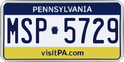 PA license plate MSP5729