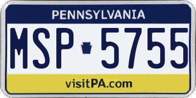 PA license plate MSP5755