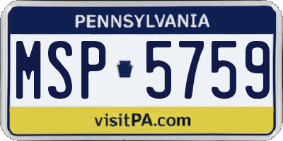 PA license plate MSP5759