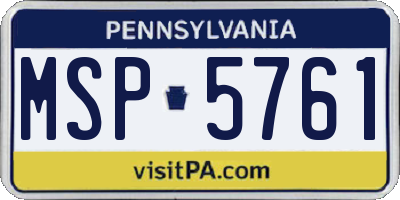 PA license plate MSP5761