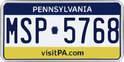 PA license plate MSP5768