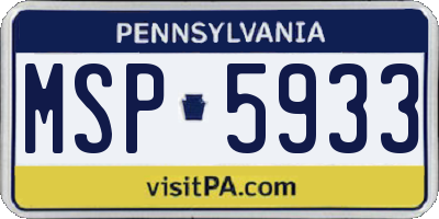 PA license plate MSP5933