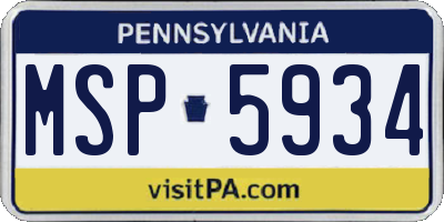 PA license plate MSP5934