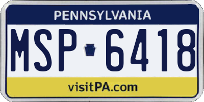 PA license plate MSP6418