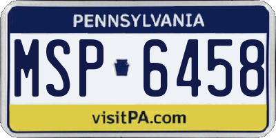 PA license plate MSP6458