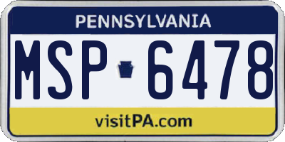 PA license plate MSP6478