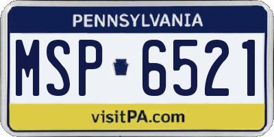 PA license plate MSP6521