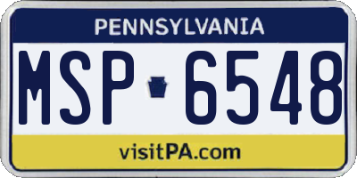 PA license plate MSP6548