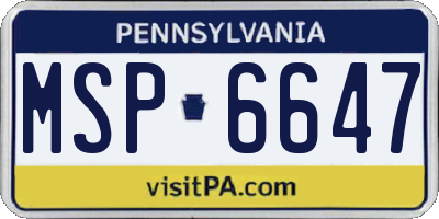 PA license plate MSP6647