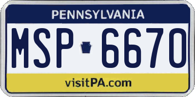 PA license plate MSP6670