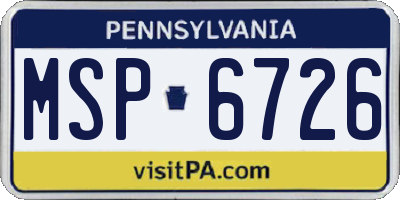 PA license plate MSP6726