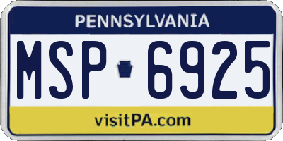 PA license plate MSP6925