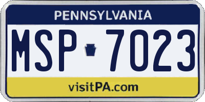 PA license plate MSP7023
