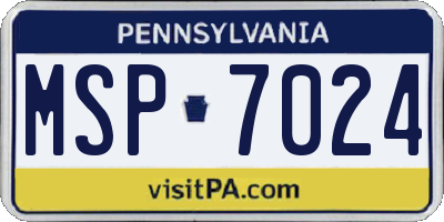PA license plate MSP7024