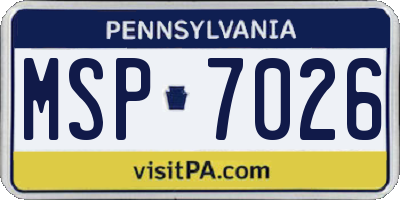 PA license plate MSP7026