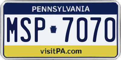 PA license plate MSP7070