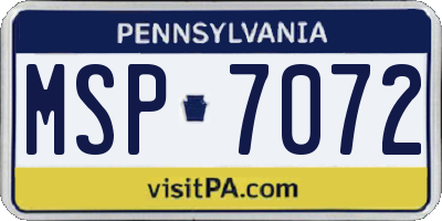 PA license plate MSP7072