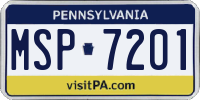 PA license plate MSP7201