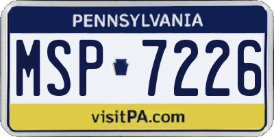 PA license plate MSP7226