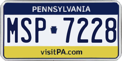 PA license plate MSP7228