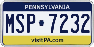 PA license plate MSP7232