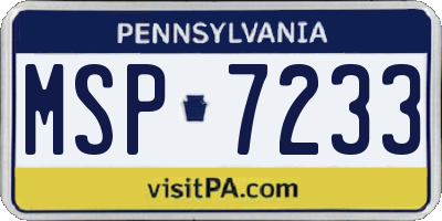 PA license plate MSP7233