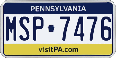 PA license plate MSP7476