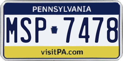 PA license plate MSP7478