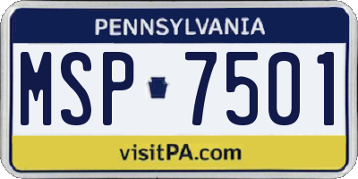 PA license plate MSP7501